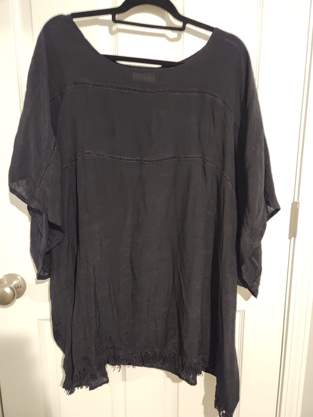 Ava & Viv Black Asymmetrical Fringe Tunic Top